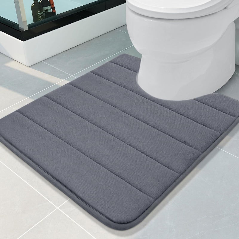 Buganda Memory Foam U-Shaped Contour Toilet Rugs, Non Slip Absorbent, Thick Soft Washable Bathroom Mat, Floor Carpet Bath Rugs Mat for Toilet Base (24" x 20", Dark Grey) - Image 1
